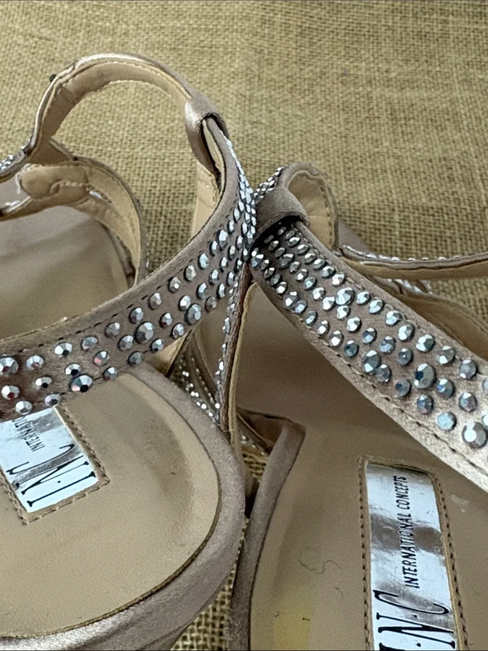 Women's Champagne Gold Strappy Studded High Heels Size 10
